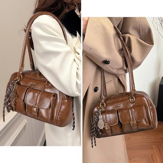 HICARRY Women's Retro Shoulder Bag with Multiple Pockets - Y2K Trendy Underarm Purse, Faux Leather Satchel - Image 4