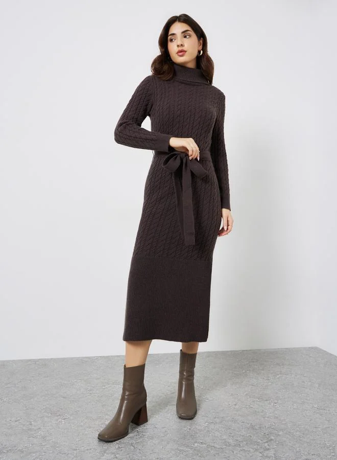 Styli Brown Long Sleeves Sweater Maxi Dress
