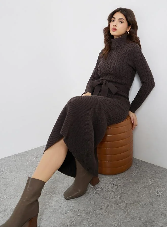 Styli Brown Long Sleeves Sweater Maxi Dress