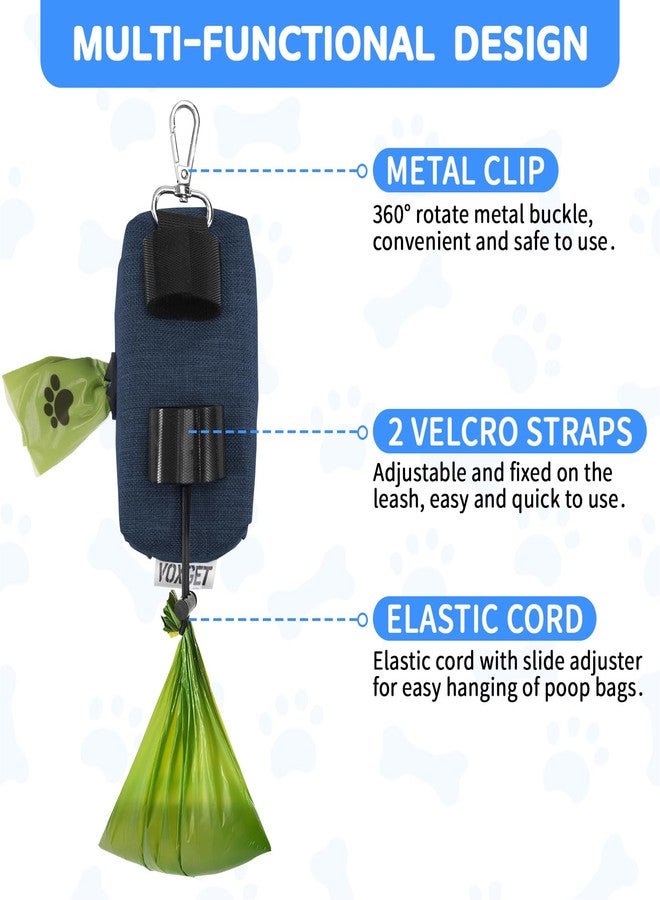 VOXGET Poop Bag Holder for Leashes, Dog Treat Pouch Carrier with 2 Zipper Pockets and Clip for Puppy Training, Dog Waste Bag Dispenser with 1 Roll Poop Bags for Walking Accessories (Navy Blue) - Image 2