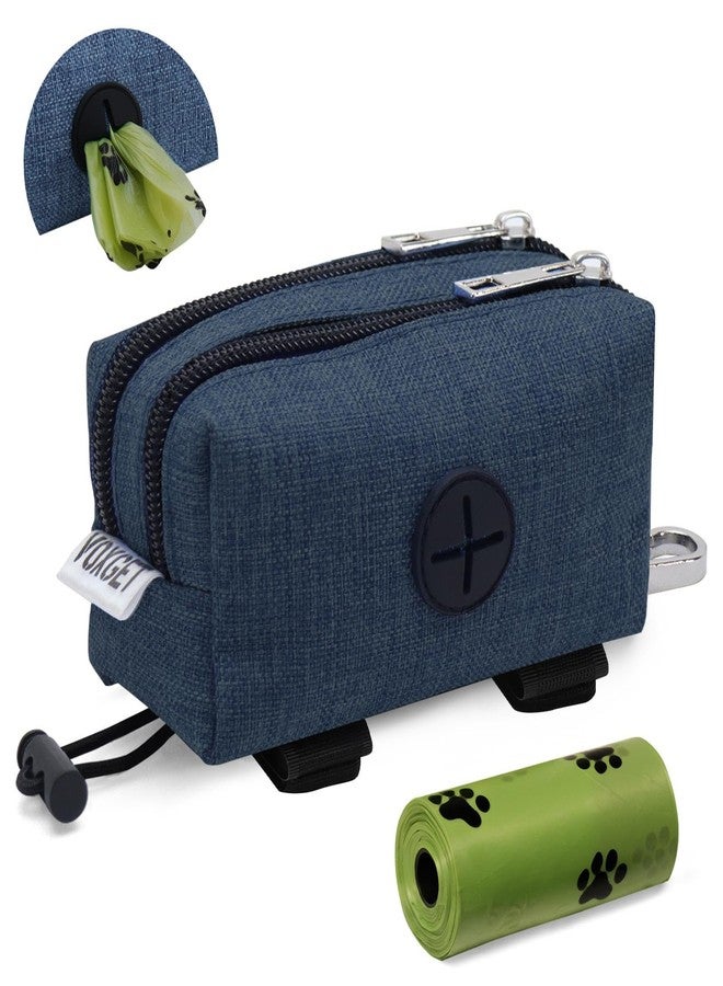 VOXGET Poop Bag Holder for Leashes, Dog Treat Pouch Carrier with 2 Zipper Pockets and Clip for Puppy Training, Dog Waste Bag Dispenser with 1 Roll Poop Bags for Walking Accessories (Navy Blue) - Image 1