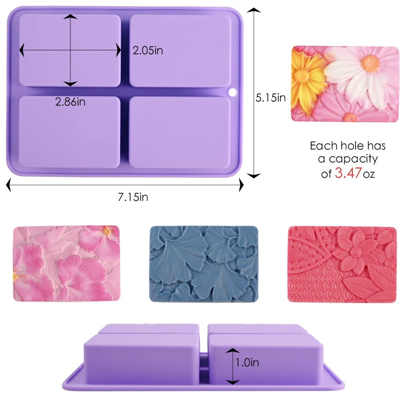 Moukiween Soap Molds Silicone, 3D Rectangular Flower Pattern Silicone Molds for Handmade Craft Soap, Bath Bombs, Chocolate Bars, DIY Candle, Polymer Clay Design - Image 2