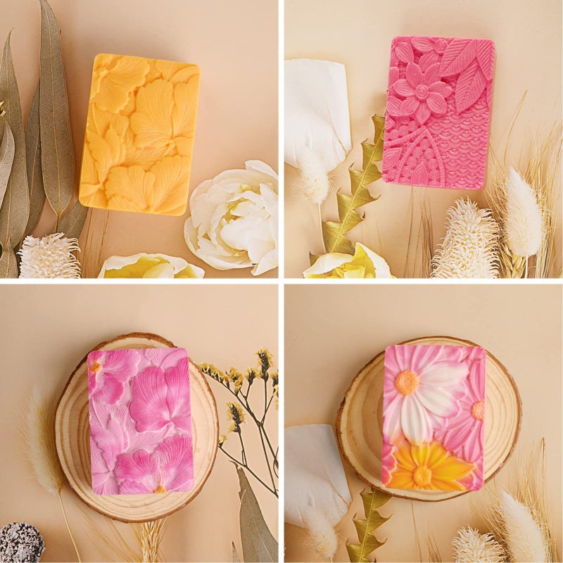 Moukiween Soap Molds Silicone, 3D Rectangular Flower Pattern Silicone Molds for Handmade Craft Soap, Bath Bombs, Chocolate Bars, DIY Candle, Polymer Clay Design - Image 4