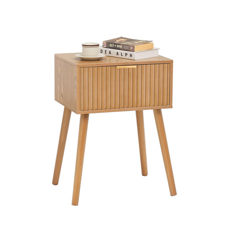 AWASEN Fluted Nightstand, Small Bedside Table with Storage Drawer, Accent End Table Living Room for Bedroom and Small Space, Brown - Image 1