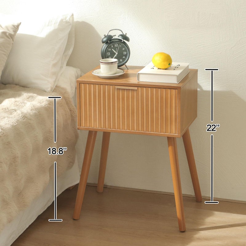 AWASEN Fluted Nightstand, Small Bedside Table with Storage Drawer, Accent End Table Living Room for Bedroom and Small Space, Brown - Image 3