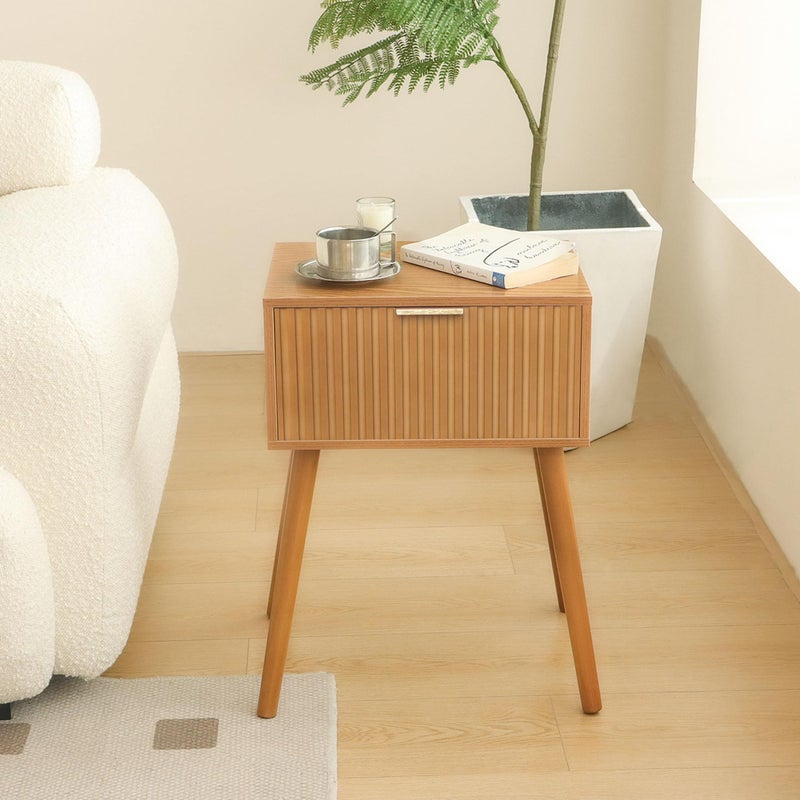 AWASEN Fluted Nightstand, Small Bedside Table with Storage Drawer, Accent End Table Living Room for Bedroom and Small Space, Brown - Image 5