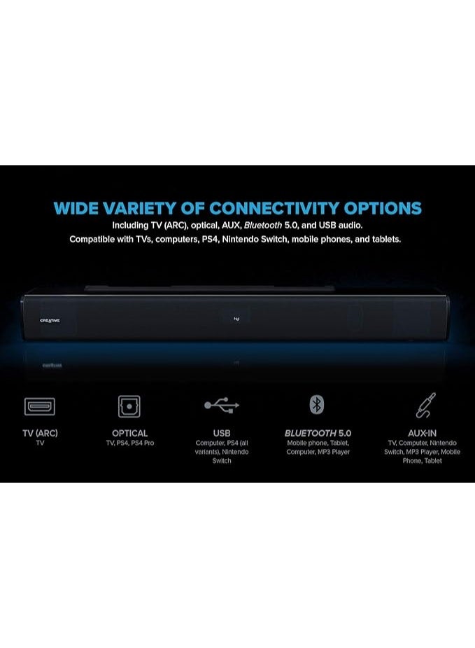 Creative Stage V2 2.1 Channel 160W Soundbar with Subwoofer, Clear Dialog and Surround by Sound Blaster, Bluetooth 5.0, TV ARC, Optical, and USB Audio,Adjustable Bass and Treble, for TV - Image 3
