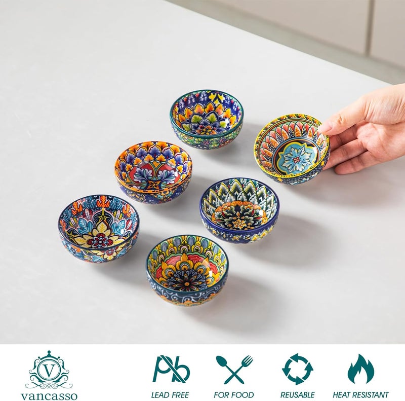 vancasso SIMI Ceramic Dipping Bowls Sets of 6, 2.7oz/80ml Bohemian Serving Dishes for Sauce, Mini Appetizer Serving Bowls for Soy Sauce, Sushi, Condiments & Side Dishes, Microwave & Dishwasher Safe - Image 3