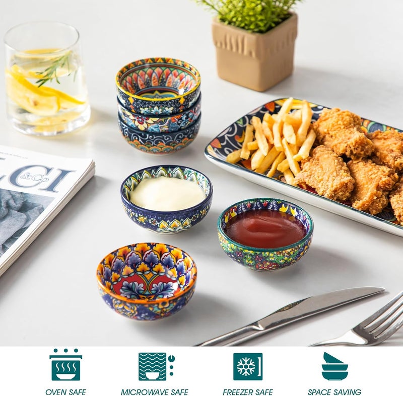 vancasso SIMI Ceramic Dipping Bowls Sets of 6, 2.7oz/80ml Bohemian Serving Dishes for Sauce, Mini Appetizer Serving Bowls for Soy Sauce, Sushi, Condiments & Side Dishes, Microwave & Dishwasher Safe - Image 4