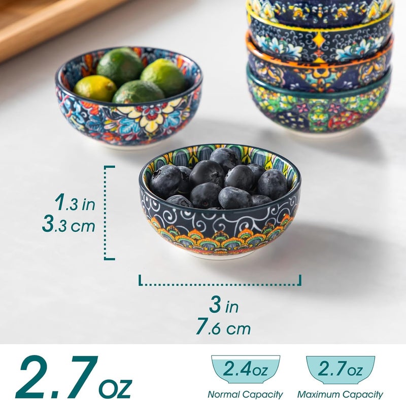 vancasso SIMI Ceramic Dipping Bowls Sets of 6, 2.7oz/80ml Bohemian Serving Dishes for Sauce, Mini Appetizer Serving Bowls for Soy Sauce, Sushi, Condiments & Side Dishes, Microwave & Dishwasher Safe - Image 2