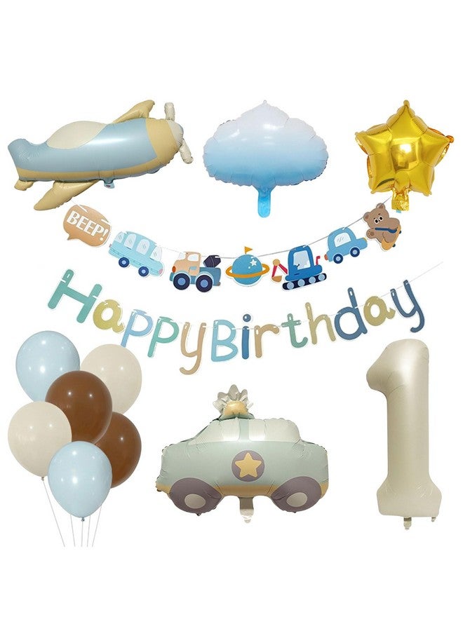 Knana 17Pcs First Birthday Decorations Airplane Car Cloud Star Balloon Party Decorations for Baby 1st Birthday Party Supplies - Image 1