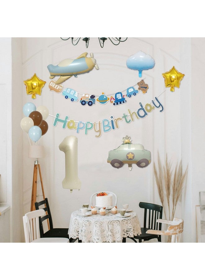 Knana 17Pcs First Birthday Decorations Airplane Car Cloud Star Balloon Party Decorations for Baby 1st Birthday Party Supplies - Image 3