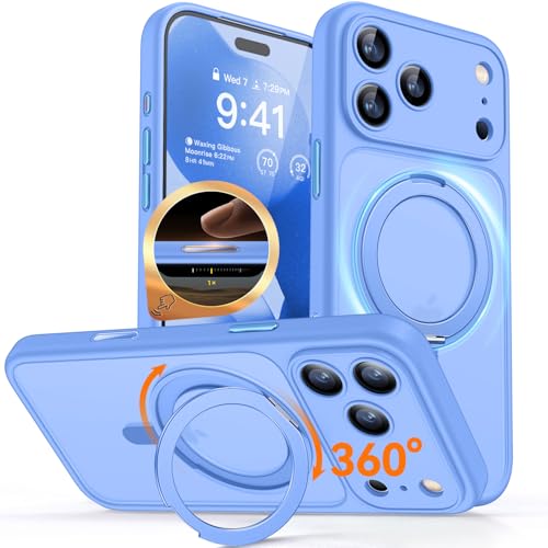 CANSHN 360° Spin Magnetic Stand for iPhone 17 Pro Max Case with Camera Control [Full Camera Protection] [Compatible with Magsafe] Translucent Matte Shockproof Protective Phone Cover - Ultramarine - Image 1