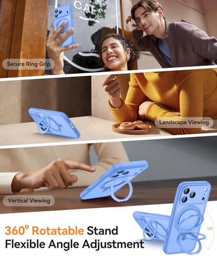 CANSHN 360° Spin Magnetic Stand for iPhone 17 Pro Max Case with Camera Control [Full Camera Protection] [Compatible with Magsafe] Translucent Matte Shockproof Protective Phone Cover - Ultramarine - Image 3