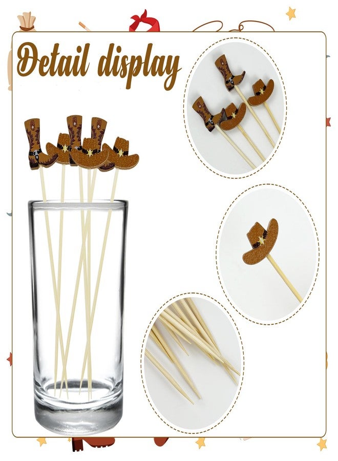 Augoog 200Pcs Cowboy Cocktail Picks,4.7 Inch Cowboy Toothpicks Cowboy Cupcake Toppers Cowboy Hats Boots Cupcake Picks Wild West Food Picks for Western Theme Party Decorations - Image 3
