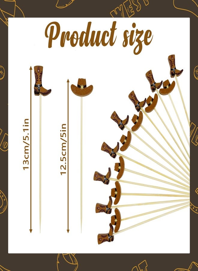 Augoog 200Pcs Cowboy Cocktail Picks,4.7 Inch Cowboy Toothpicks Cowboy Cupcake Toppers Cowboy Hats Boots Cupcake Picks Wild West Food Picks for Western Theme Party Decorations - Image 2