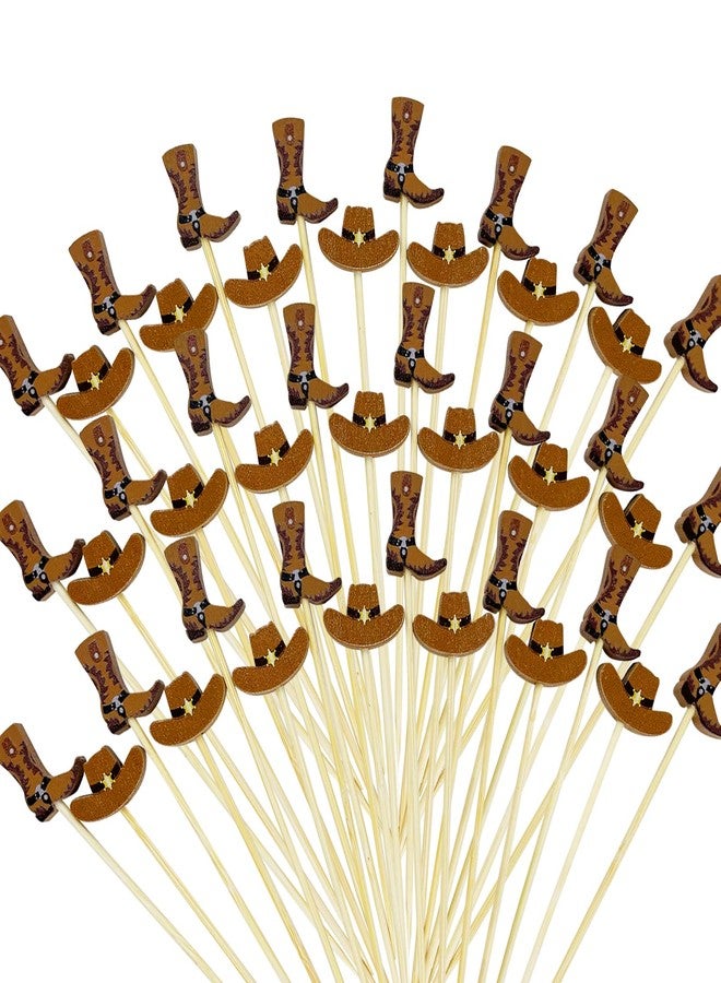 Augoog 200Pcs Cowboy Cocktail Picks,4.7 Inch Cowboy Toothpicks Cowboy Cupcake Toppers Cowboy Hats Boots Cupcake Picks Wild West Food Picks for Western Theme Party Decorations - Image 1