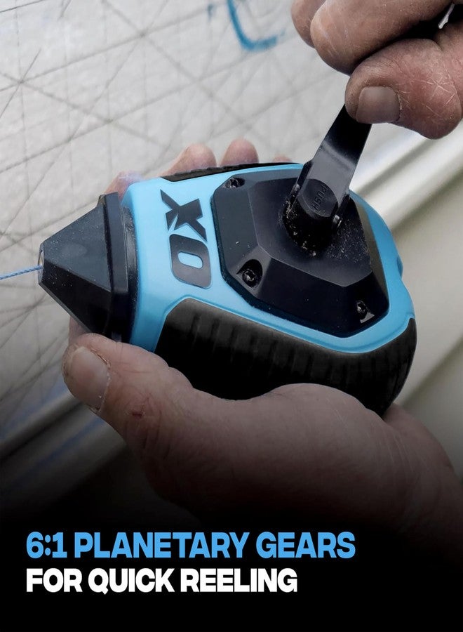 OX Tools OX Pro 100ft Chalk Line ABS Plastic with Rubber Grip with Chalk Powder 4oz - 6:1 Gear Ratio with Cotton Nylon Standard Bold Line Pointed Tip Chalk Line Tool Chaclain Para Construccin - Image 4