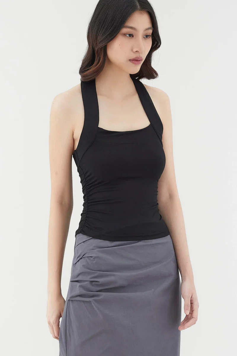 The Editor's Market Felerie Drape Halter Top - Black
