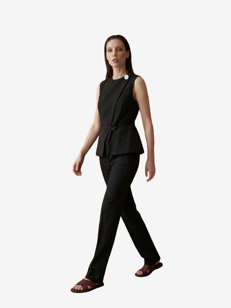 My Fashion Black MY FASHION Belted crepe waistcoat for Women | Best Price UAE