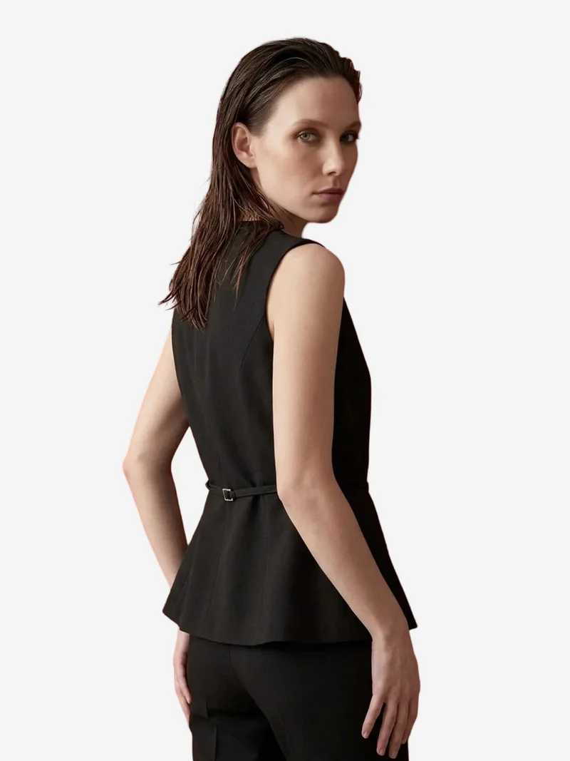 My Fashion Black MY FASHION Belted crepe waistcoat for Women | Best Price UAE