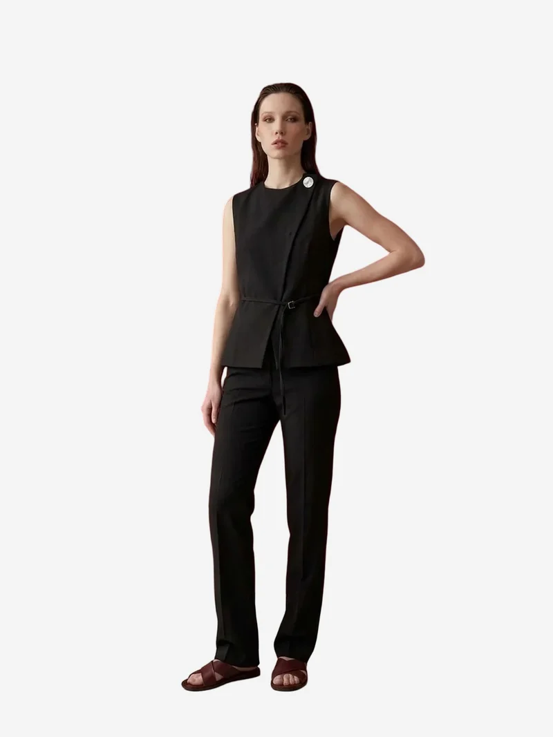 MY FASHION MY FASHION Belted crepe waistcoat