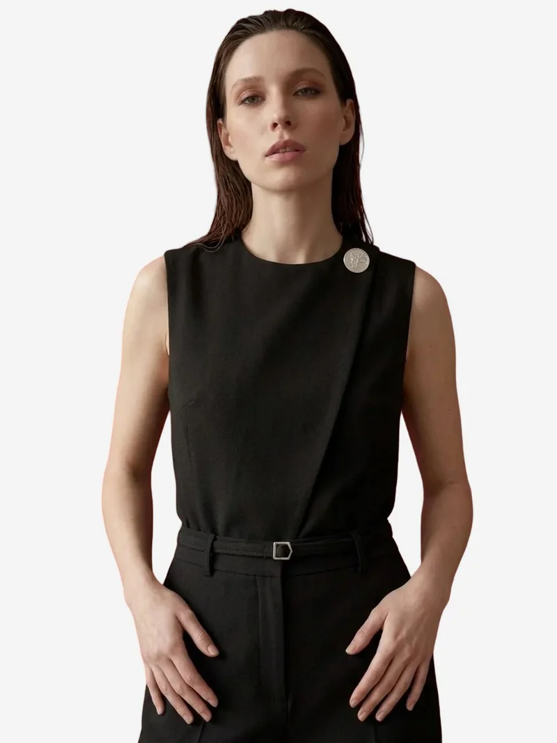 MY FASHION MY FASHION Belted crepe waistcoat