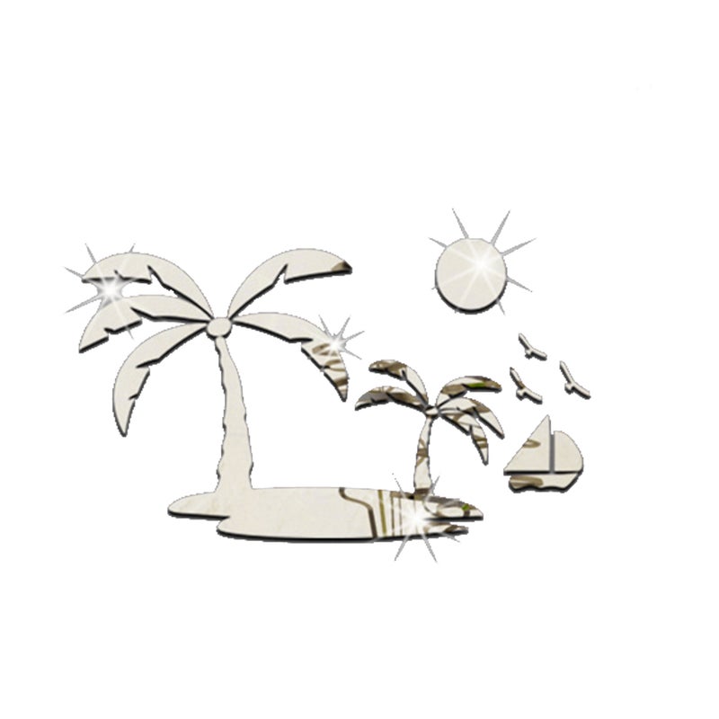 2pcs Palm Trees Birds Sticker 3D Mirror Wall Sticker Removable DIY Wall Decal Decor Lovely Birds Mirror Decoration Living Room Bedroom Background( ) - Image 2