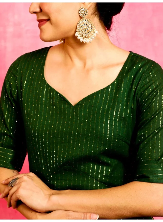 AKS Green Embellished Straight Alia-cut Kurta & Pant With Dupatta Set