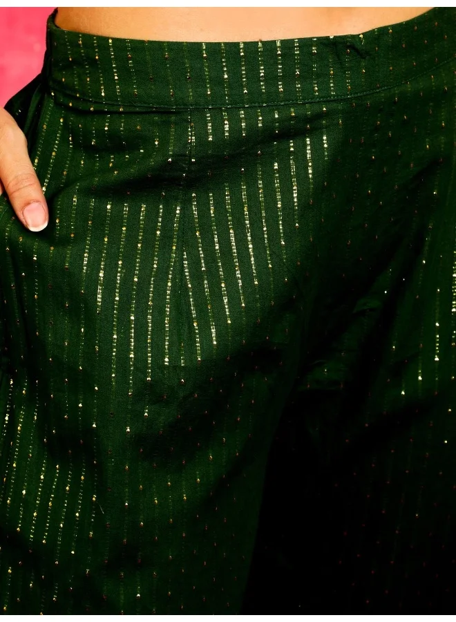 AKS Green Embellished Straight Alia-cut Kurta & Pant With Dupatta Set