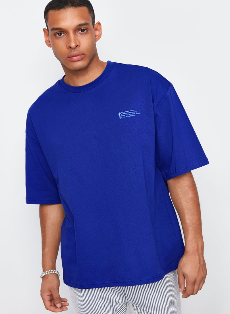 trendyol 100% Cotton Saks Oversize Bicikeley Collar Minimal Lettered Tok Fabric T-Shirt Tmnss23Ts00084 - Image 1