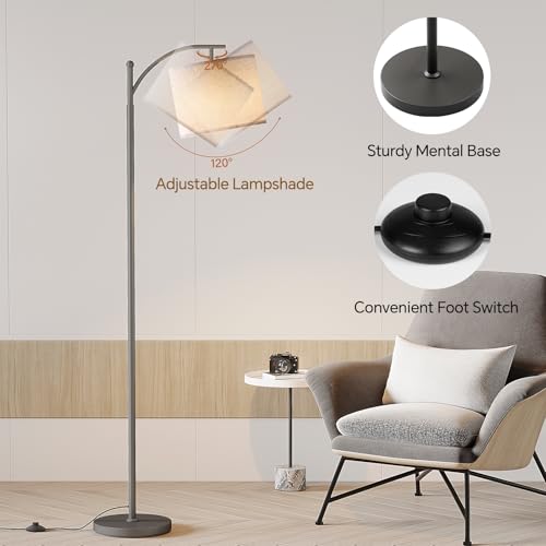 SUNMORY Arc Floor Lamp, Modern Floor Lamp with 9W 3 Color Temperatures Bulb, Metal Standing Lamps with Adjustable Hanging Lampshade, Tall Floor Lamps for Living Room, Bedroom, Office - Image 4