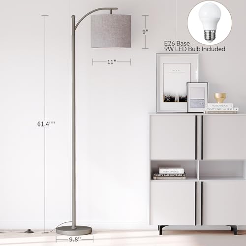 SUNMORY Arc Floor Lamp, Modern Floor Lamp with 9W 3 Color Temperatures Bulb, Metal Standing Lamps with Adjustable Hanging Lampshade, Tall Floor Lamps for Living Room, Bedroom, Office - Image 3