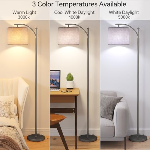 SUNMORY Arc Floor Lamp, Modern Floor Lamp with 9W 3 Color Temperatures Bulb, Metal Standing Lamps with Adjustable Hanging Lampshade, Tall Floor Lamps for Living Room, Bedroom, Office - Image 2