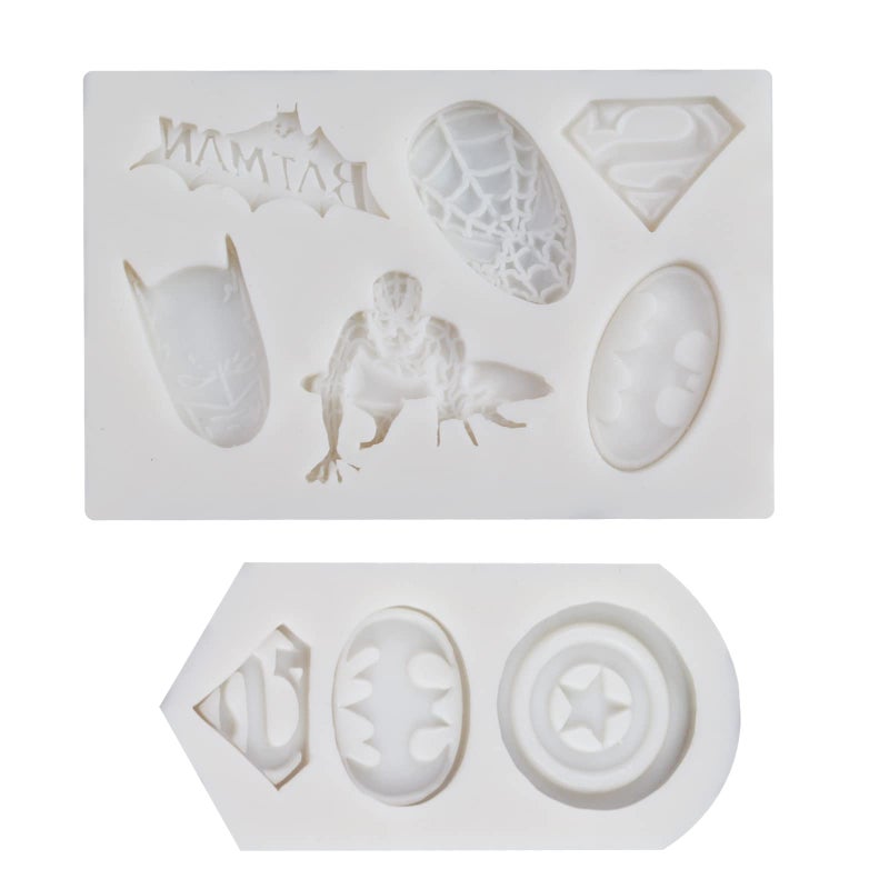 2 Pieces Superheros Themed Silicone Fondant Molds Cookie Fondant Molds Candy Chocolate Fondant Molds
