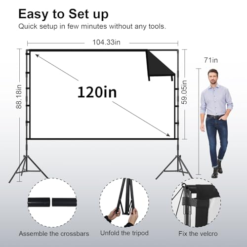 TOWOND Outdoor Projector Screen with Stand, TOWOND 120 inch Portable Projector Screen Black Backing, Indoor Projection Screen 16:9 4K HD Wrinkle-Free Movie Screen with Carry Bag for Backyard Movie Night - Image 3