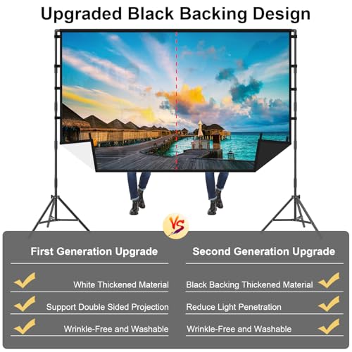 TOWOND Outdoor Projector Screen with Stand, TOWOND 120 inch Portable Projector Screen Black Backing, Indoor Projection Screen 16:9 4K HD Wrinkle-Free Movie Screen with Carry Bag for Backyard Movie Night - Image 4