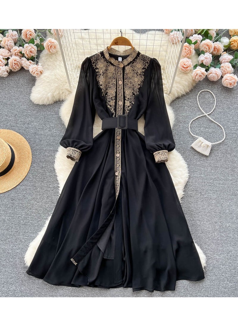 KUYING New Lace Patchwork Waist Cinching Long Sleeved Dress  - Image 1