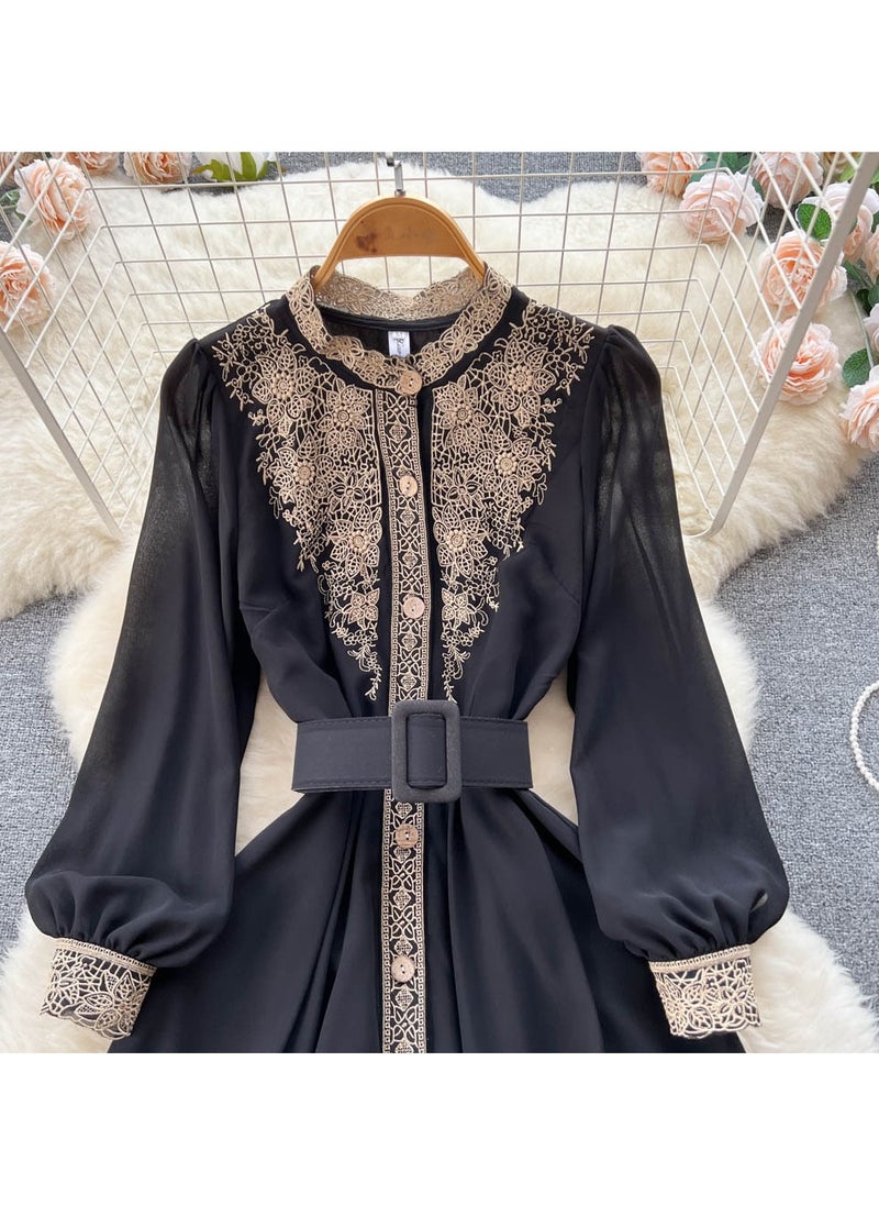 KUYING New Lace Patchwork Waist Cinching Long Sleeved Dress  - Image 3
