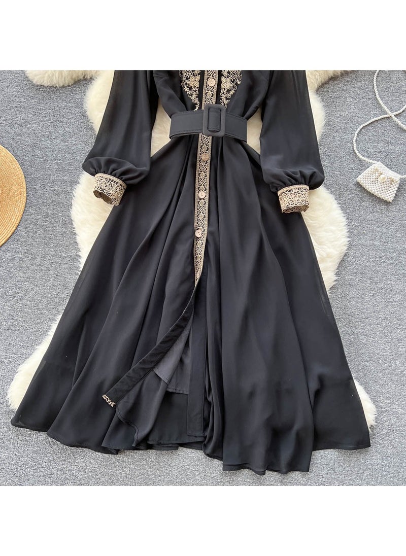 KUYING New Lace Patchwork Waist Cinching Long Sleeved Dress  - Image 4