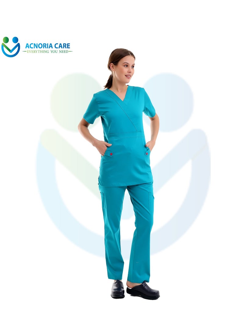 ACNORIA CARE Women's Medical Scrubs Consisting Of Two Pieces A Blouse And Pants 95% Cotton 5% Lycra  Blue Color - Size L - From Acnoria Care - Image 1
