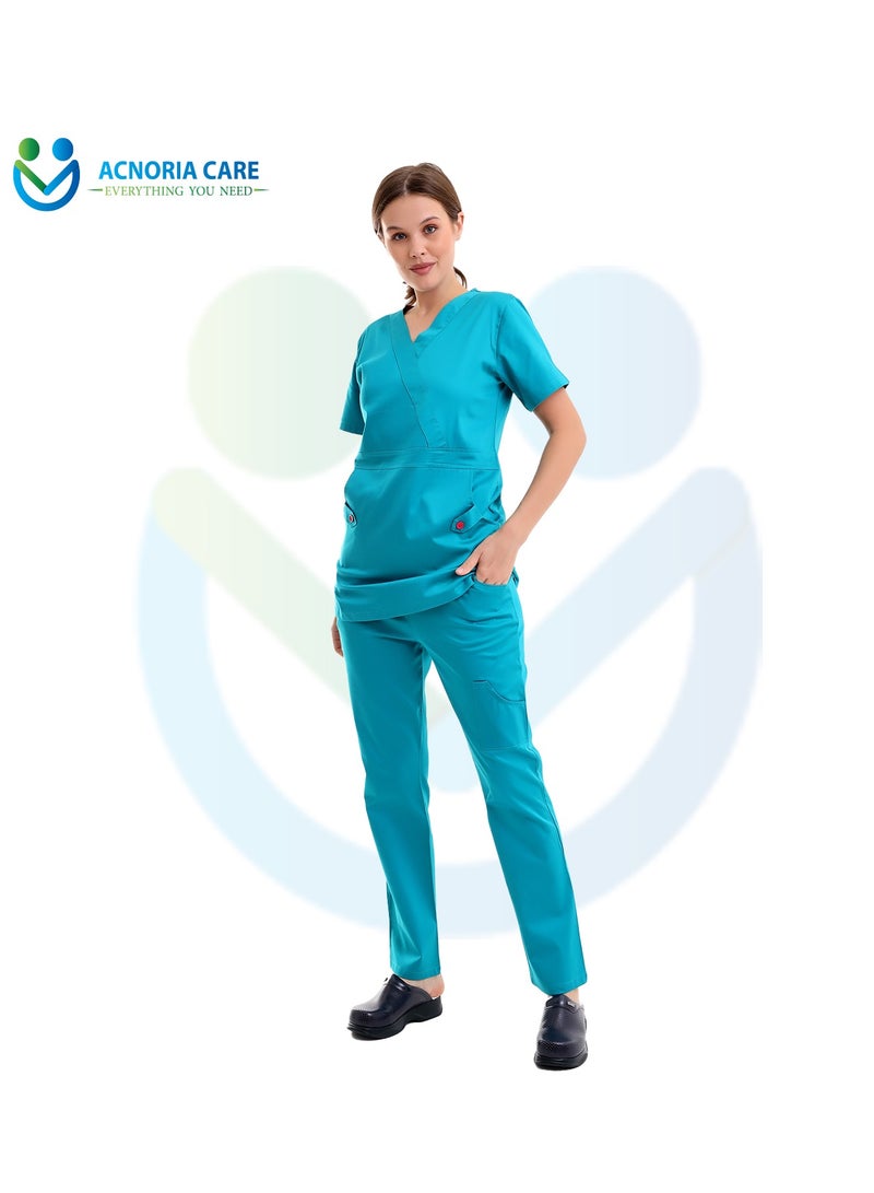 ACNORIA CARE Women's Medical Scrubs Consisting Of Two Pieces A Blouse And Pants 95% Cotton 5% Lycra  Blue Color - Size L - From Acnoria Care - Image 2