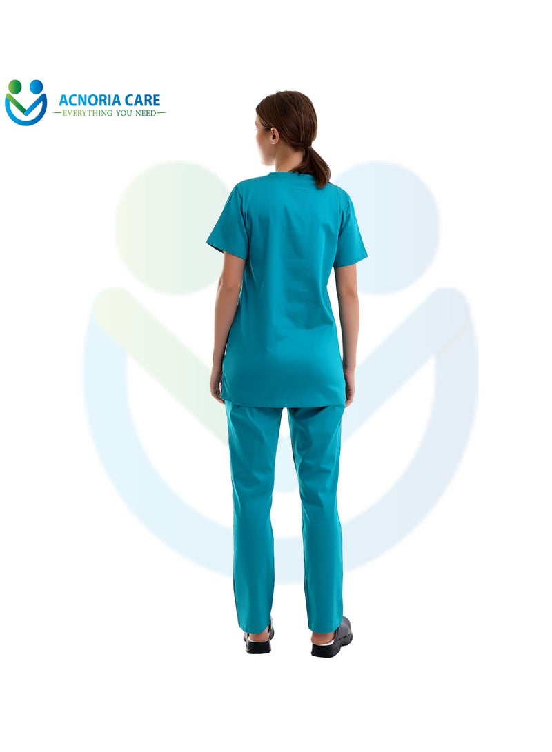 ACNORIA CARE Women's Medical Scrubs Consisting Of Two Pieces A Blouse And Pants 95% Cotton 5% Lycra  Blue Color - Size L - From Acnoria Care - Image 3