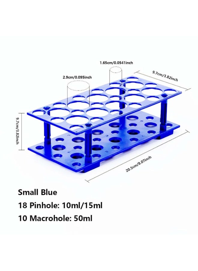 حامل أنابيب اختبار 2 قطعة، حامل أنابيب الطرد المركزي بلاستيكي لسعات 10 مل و15 مل و50 مل، قاعدة بلاستيكية قابلة للفصل، 28 حفرة، أزرق - Image 2