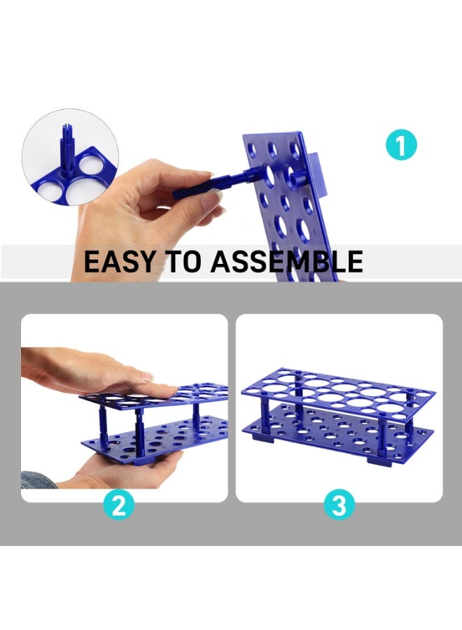 حامل أنابيب اختبار 2 قطعة، حامل أنابيب الطرد المركزي بلاستيكي لسعات 10 مل و15 مل و50 مل، قاعدة بلاستيكية قابلة للفصل، 28 حفرة، أزرق - Image 3