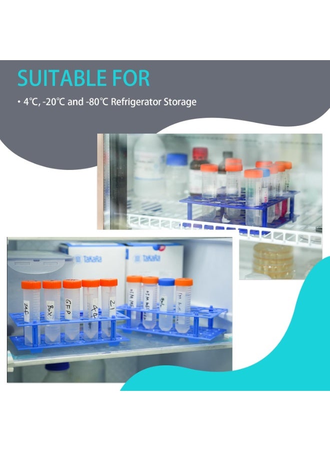 حامل أنابيب اختبار 2 قطعة، حامل أنابيب الطرد المركزي بلاستيكي لسعات 10 مل و15 مل و50 مل، قاعدة بلاستيكية قابلة للفصل، 28 حفرة، أزرق - Image 4