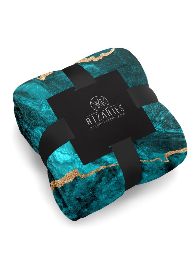 RIZARIES بطانية ناعمة للأريكة باللون الأزرق المخضر الذهبي - Image 2