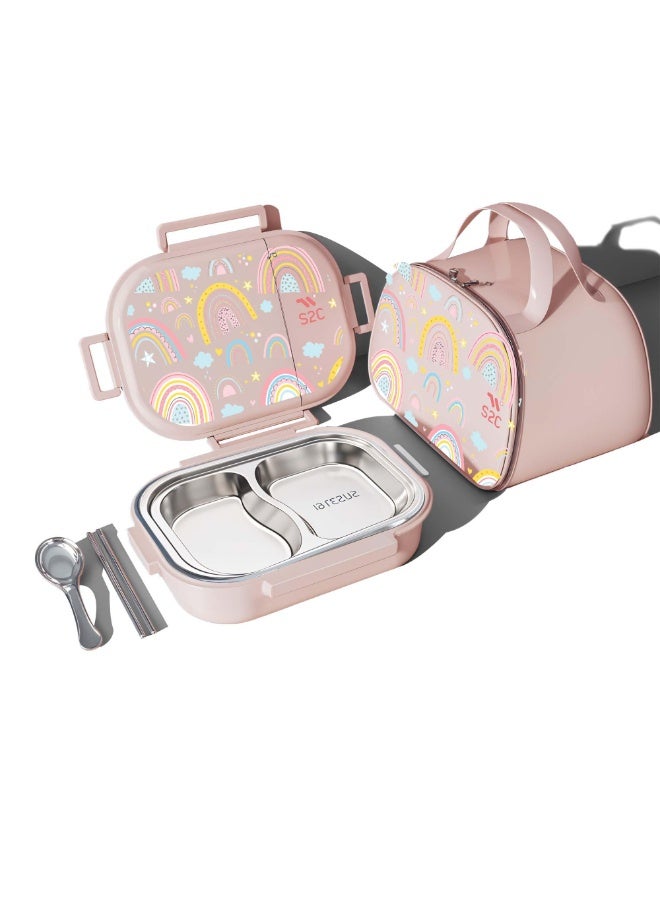 S2C LittleZen Kids Bento Lunch Box – Leak-Proof Compartmented Stainless Steel Lunch Box with Spoon | Microwavable BPA-Free Tray & Anti-Slip Base - Image 1