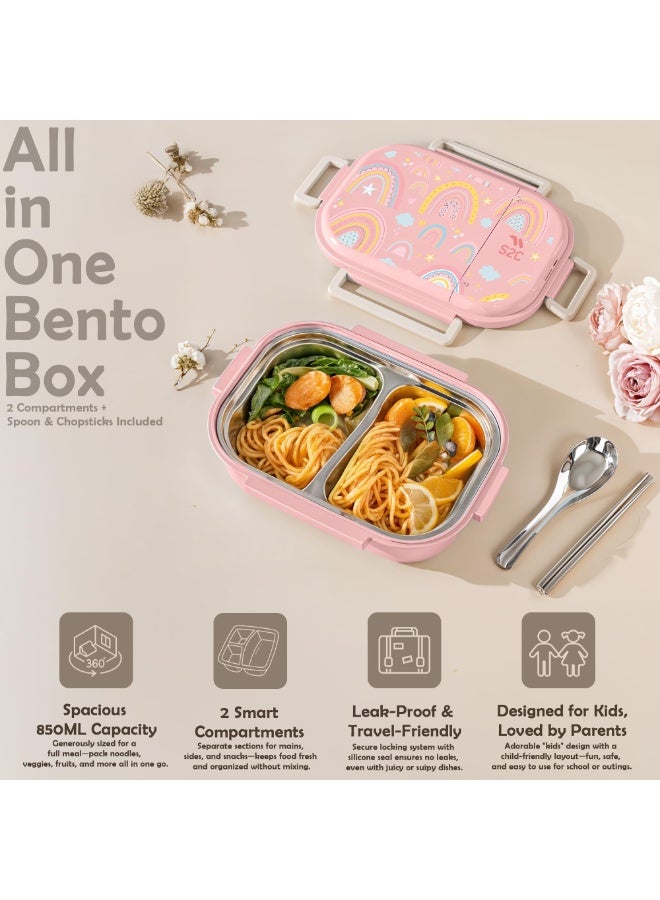 S2C LittleZen Kids Bento Lunch Box – Leak-Proof Compartmented Stainless Steel Lunch Box with Spoon | Microwavable BPA-Free Tray & Anti-Slip Base - Image 2