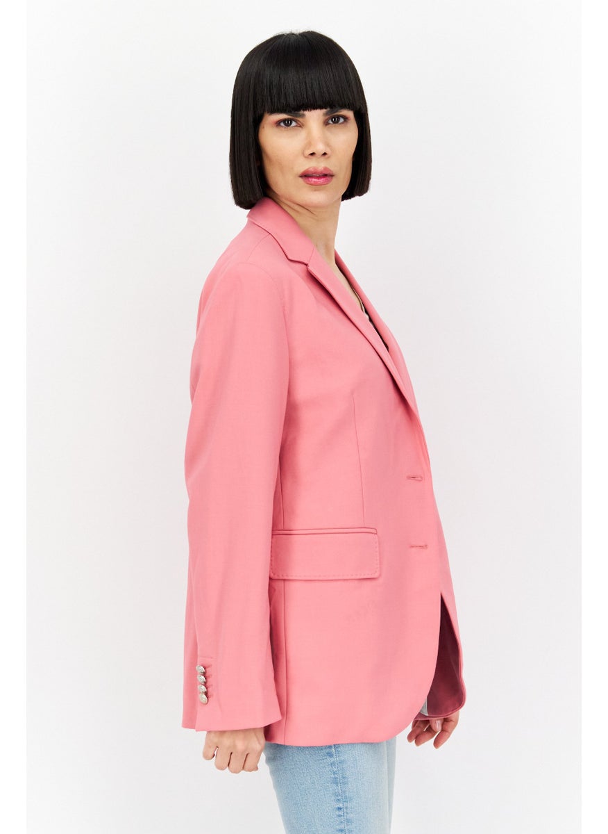 Tommy Icons - Women Regular Fit Plain Blazer, Pink - Image 1
